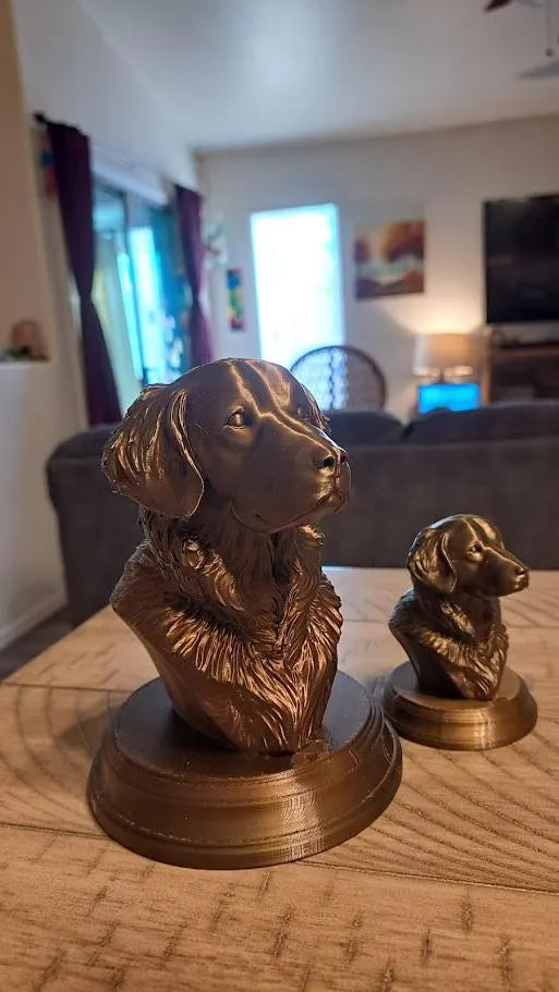 Custom Pet Memorial Bust From Photo | Bronze Style 3D Printed Dog or Cat Portrait Keepsake 7 inches